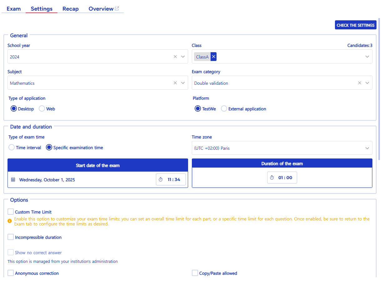 Configurer un test